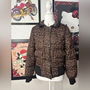 Brown & Black Leopard Print Puffer Jacket